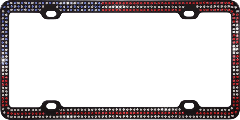 American Flag Patriotic Black Metal License Plate Frame with Crystals